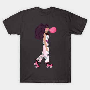 Girl chewing gum on roller skates T-Shirt